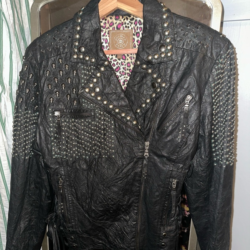 Double D Ranch Super Bad Ass Metal Skull Studded Distressed Leather Jacket